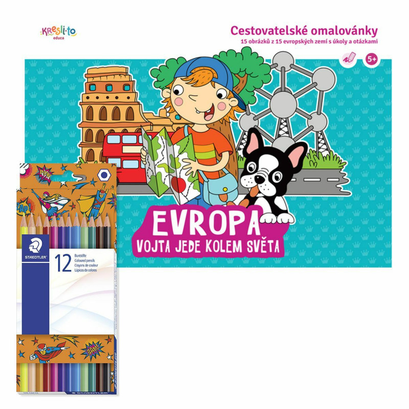 Omalovánky cestovatelské EVROPA + pastelky STAEDTLER om_0010