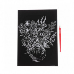 Gravírování "Bouquet in a Vase" s kovovým efektem "Silver", Scratch Art DIY Kit Silver Metallic Effect Gravírování Craft Kit