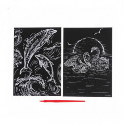 Sada gravírování "Dolphin and swans" s kovovým efektem "zlato", 2 ks., A5 Scratch Art DIY Kit Silver Metallic Effect Painting