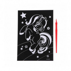 Gravírování „Cute Pony“ s kovovým efektem „Silver“, Scratch Art DIY Kit Silver Metallic Effect Painting Craft Kit Art Wall Art