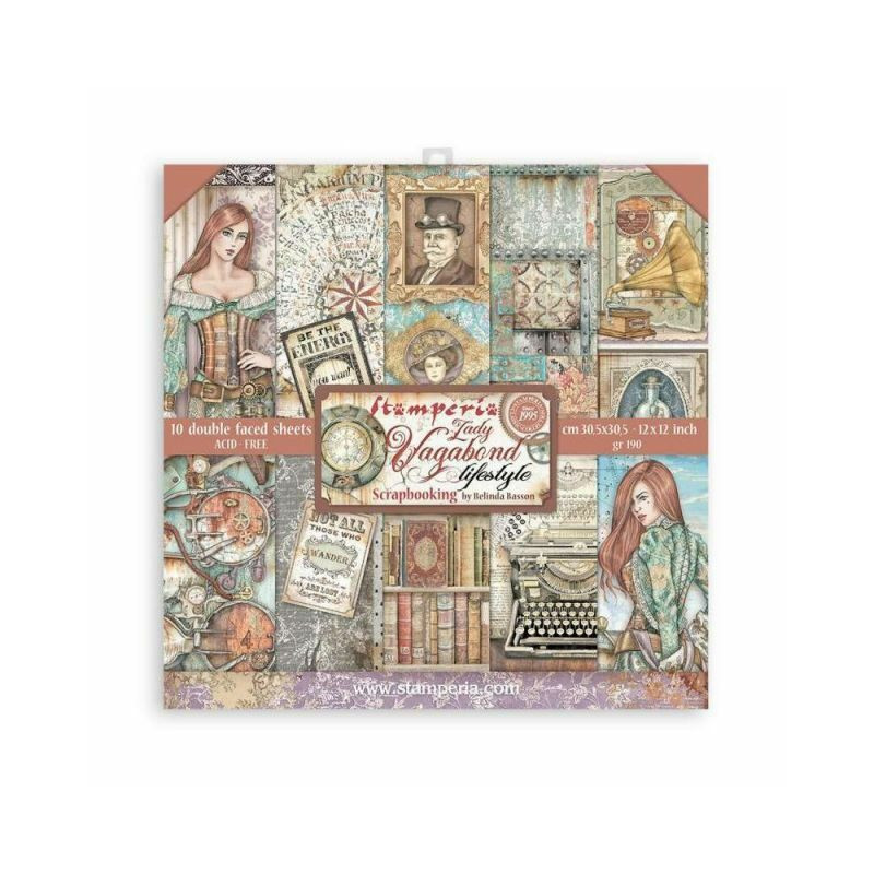 Stamperia Sada oboustranných papírů 30x30cm Lady Vagabond Lifestyle (10ks), , papíry sady potiskem scrapbooking