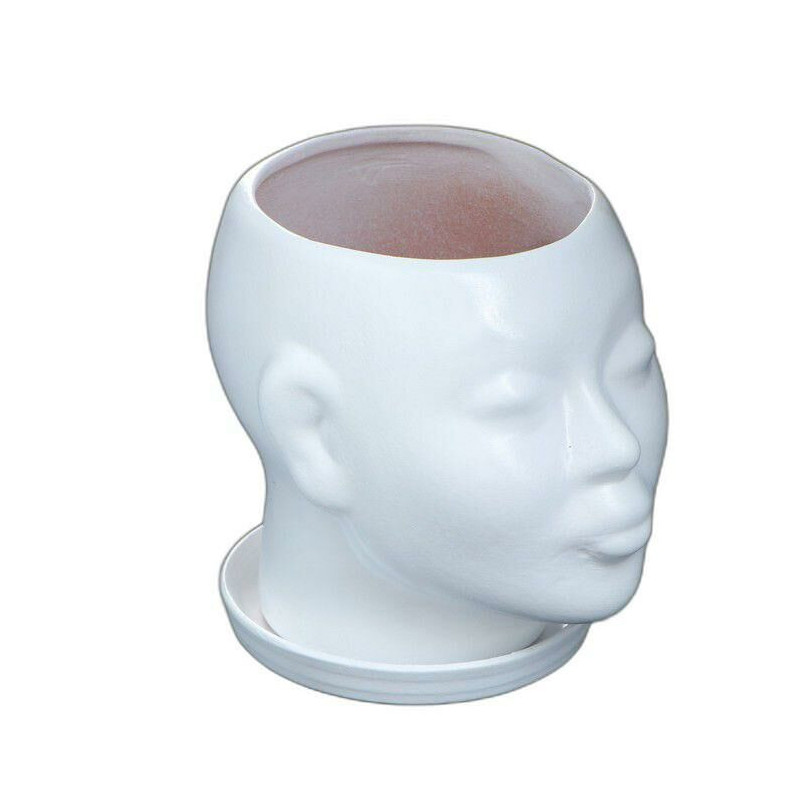 Zdobený květináč Head výška 15 cm bílá barva