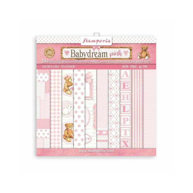 Stamperia Sada oboustranných papírů 20x20cm Baby Dream Pink (10ks), , papíry potiskem scrapbooking