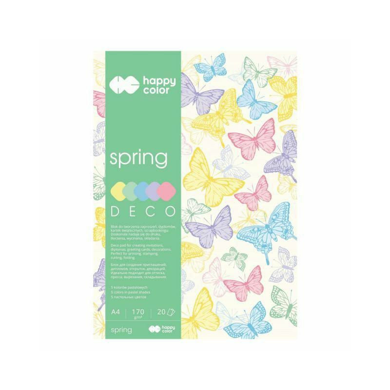 Sada jednobarevných papírů Deco spring (170g/m2 20 listů) A4 happy color papíry sady jednobarevné, scrapbooking