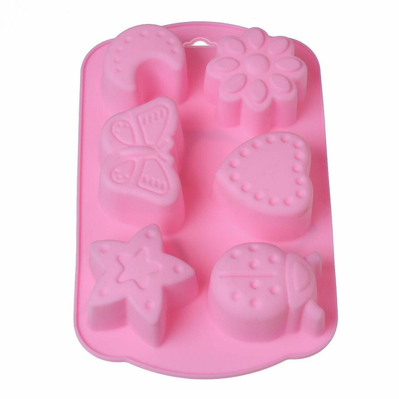 Silikonové pekařské nástroje 6 Kavitace Čokoládová mouka Cake Mould Pink Butterfly Heart Flower Pattern 17cm(6 6/8") x 10.7cm(4