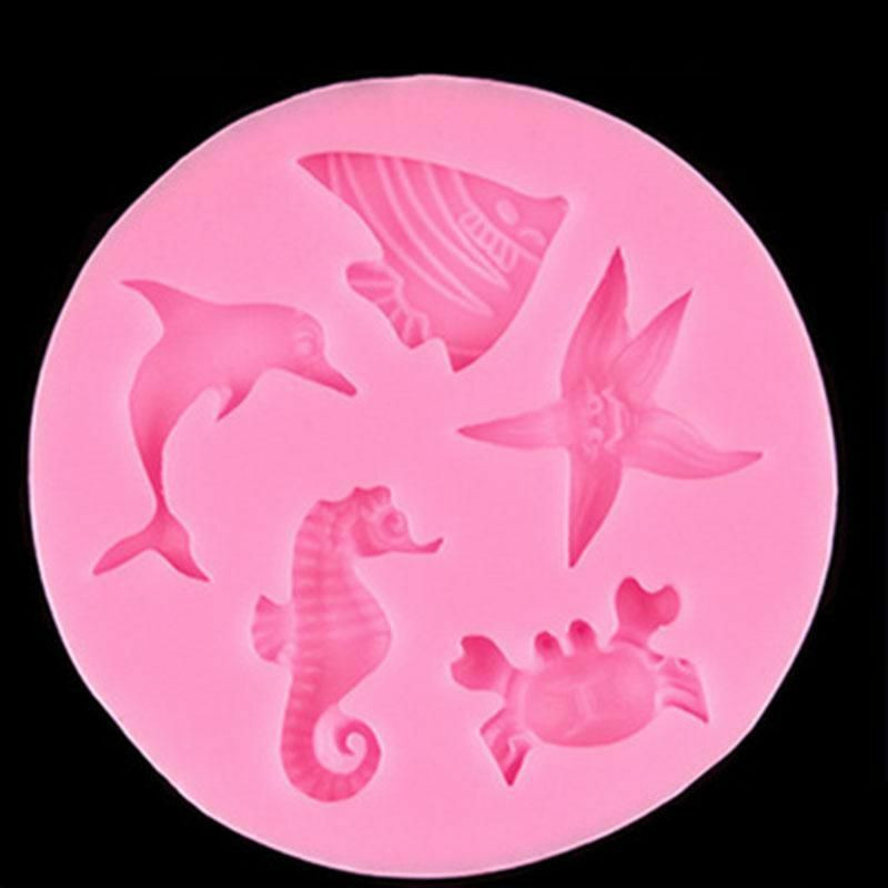 Silikonové pekařské nástroje Cookie Cake Mold Round Pink Marine Animal Pattern 5.8 cm (2 2/8"), 1 kus