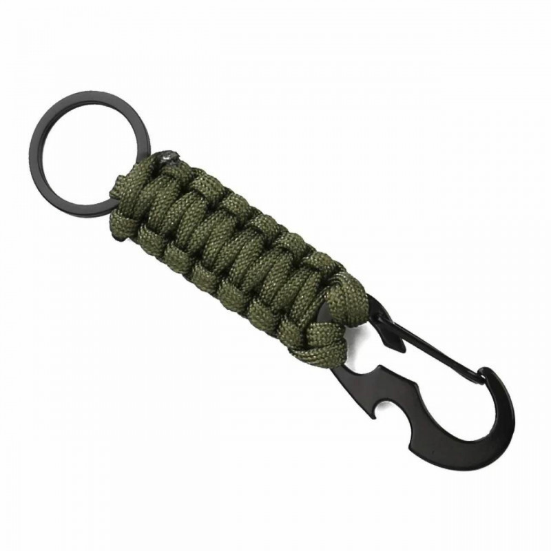 Army Green - Multifunkční venkovní horolezectví Paracord Survival Keychain & Keyring 13.5cm dlouhý, 1 kus