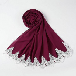 Fuchsia - Chiffon Dámské Lace Hijab Ponožky Obal pevné barvy 70x175cm 1 kus E900574