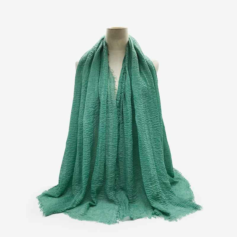 Smaragdová zelená - Dámská pevná barva Wrinkled Tassel Scarves & Wraps 180x95cm 1 kus