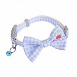 Blue - M Cotton Bowknot Plaid Výšivka Nastavitelný Obojek Se Zvonem Pet Supplies 1 Kus