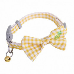 Žlutá-S Bavlna Bowknot Plaid Výšivka Nastavitelný Obojek Se Zvonem Pet Supplies 1 Kus