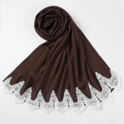 Káva - Chiffon Dámské Lace Hijab Ponožky Wrap Solid Color 70x175cm 1 kus