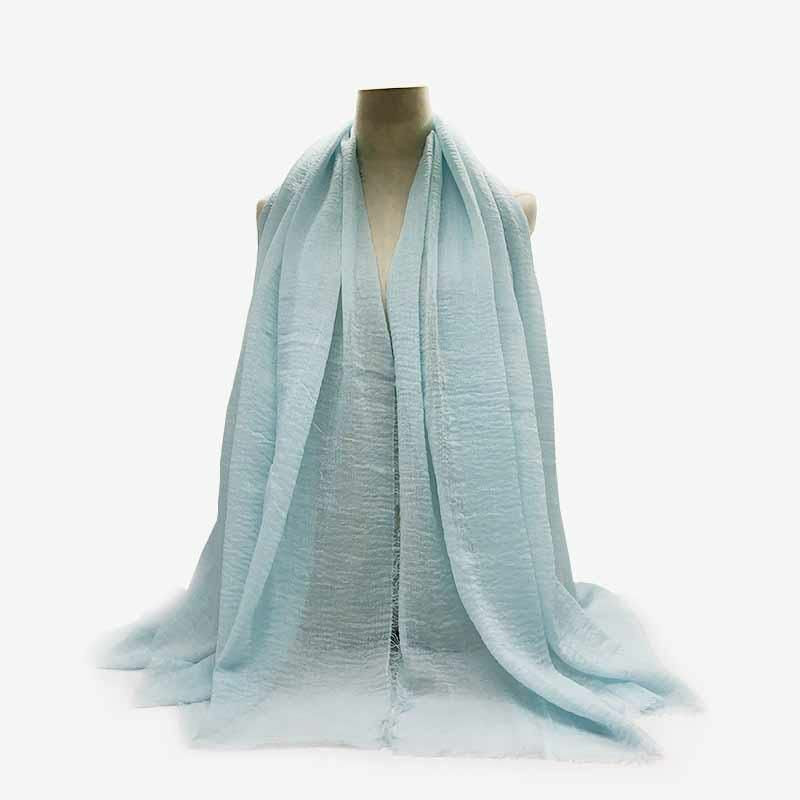 Světle modrá - Dámské Solid Color Wrinkled Tassel Scarves & Wraps 180x95cm 1 kus