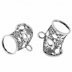 Bail korálky pro zábal šátek Antique Silver Loop spirála vzor vyřezávané duté 4.1 cm x 3.4 cm 5ks