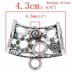 Bail korálky pro zábal šátek Antique Silver Loop spirála vzor vyřezávané duté 4.1 cm x 3.4 cm 5ks