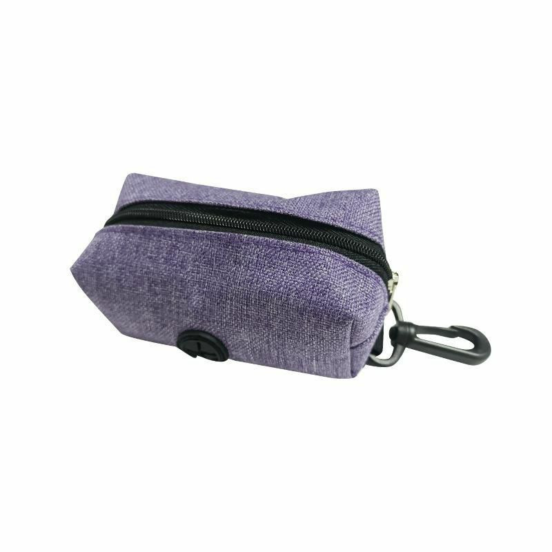 Purple - Tkanina Přenosné Pet Dog Poop Waste Bag Dispenser Zippered Pouch Držák s Clasp 12x6x5cm 1 kus