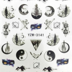 PVC Nail Art samolepky dekorace Yin Yang osm diagramů měsíc vícebarevný 6cm x 5cm 1 list