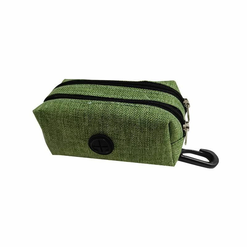 Zelený - Tkanina Přenosný Zvířecí Pes Poop Odpadní Batoh Dispensér Dvojitý Zippered Pouch Držák S Clasp 12x6x5cm 1 kus