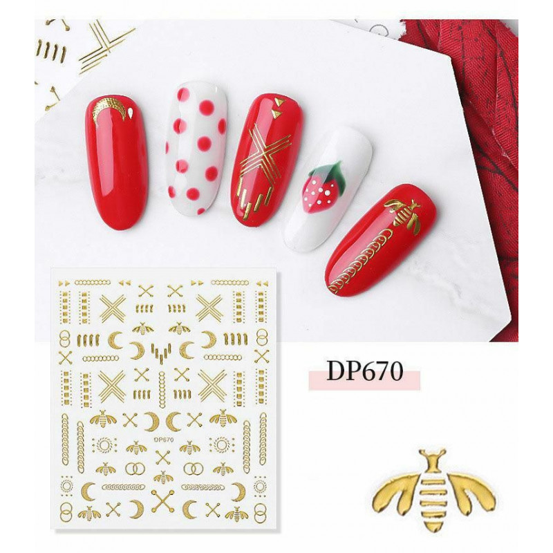 PVC 3D Nail Art Stickers Dekorace Včelí Zvířecí Měsíc Zlatý 1 List