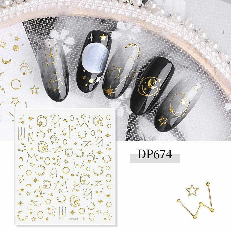 PVC 3D Nail Art Stickers Dekorace Zodiac Konstelace Měsíc Zlatý 1 List