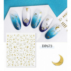 PVC 3D Nail Art Stickers Dekorace Hvězda Měsíc Zlatý 1 List SH004780