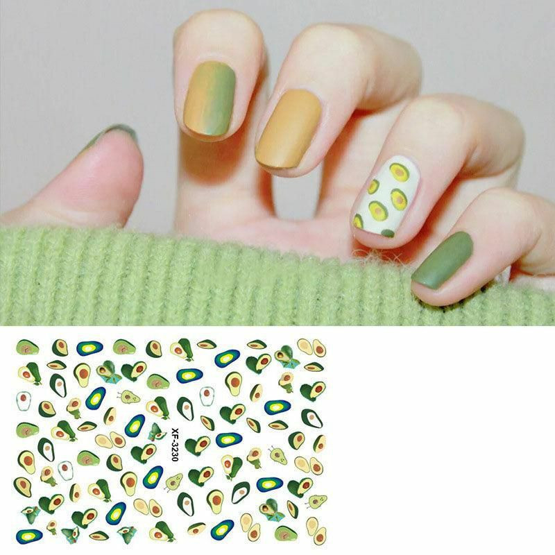 PVC Nail Art Stickers Dekorace Avokádo Ovoce Zelený 1 List