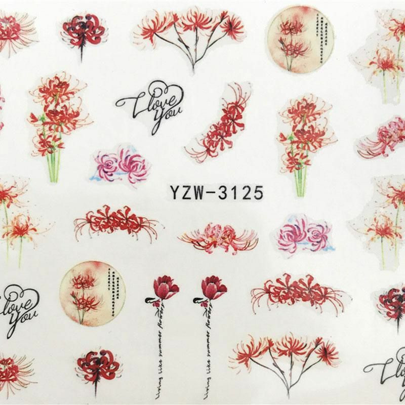 PVC Nail Art samolepky dekorace Lycoris Radiata / Spider Lily Flower Red 6cm x 5cm 1 list