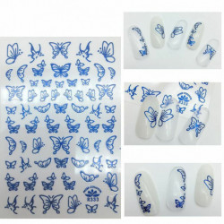 Blue-3D vodoznak slider nail stickers nail art decal water transfer flower bronzing butterfly dekorace manikúra watermark lea