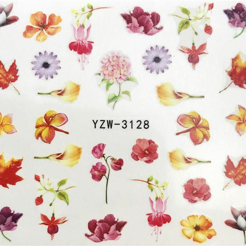 PVC Nail Art samolepky dekorace Maple Leaf Flower Multicolor 6cm x 5cm 1 list