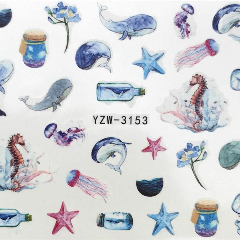 PVC Nail Art Stickers Dekorace Seahorse Zvířecí hvězda Ryby Multicolor 6cm x 5cm 1 List