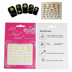 PET 3D Nail Art samolepky dekorace DIY Craft knír Zlatý 63mm (2 4/8") x 52mm (2"), 1 list