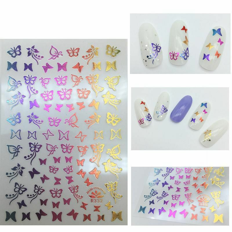 Multicolor-3D vodoznak slider nail stickers nail art decal water transfer flower bronzing butterfly dekorace manikúra watmana