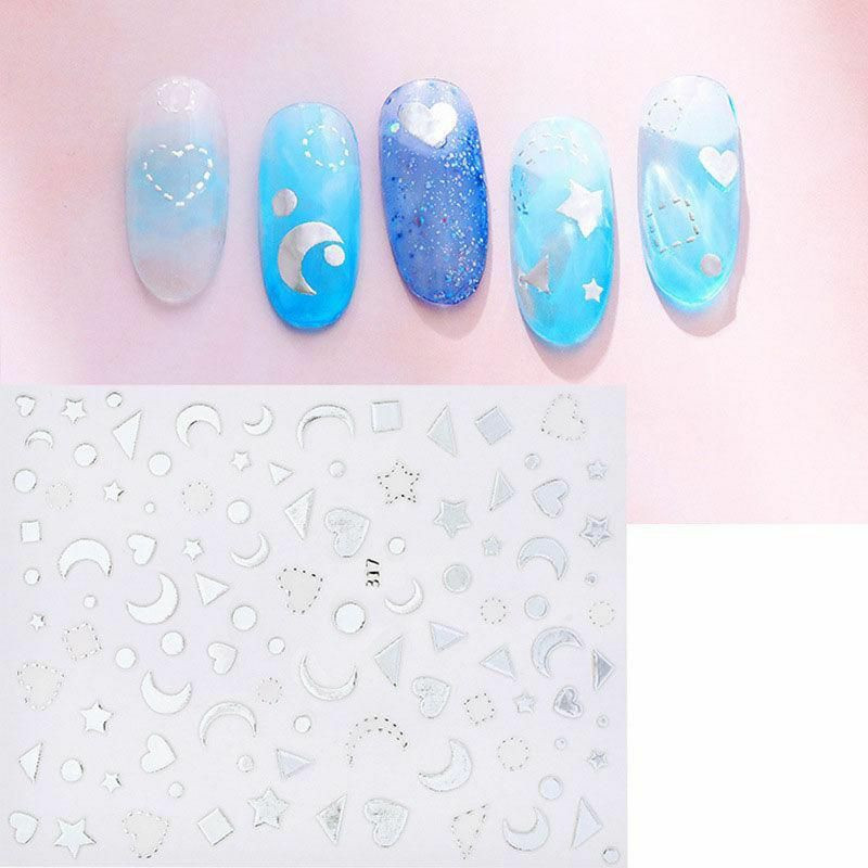 PVC 3D Nail Art Stickers Dekorace Hvězda Měsíc Stříbrný 1 List SH004796