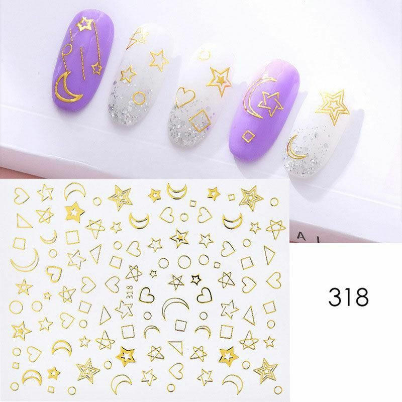 PVC 3D Nail Art Stickers dekorace hvězda Měsíc zlatý 1 list