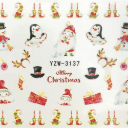 PVC Nail Art samolepky dekorace Vánoční Santa Claus Penguin Multicolor 6cm x 5cm 1 list