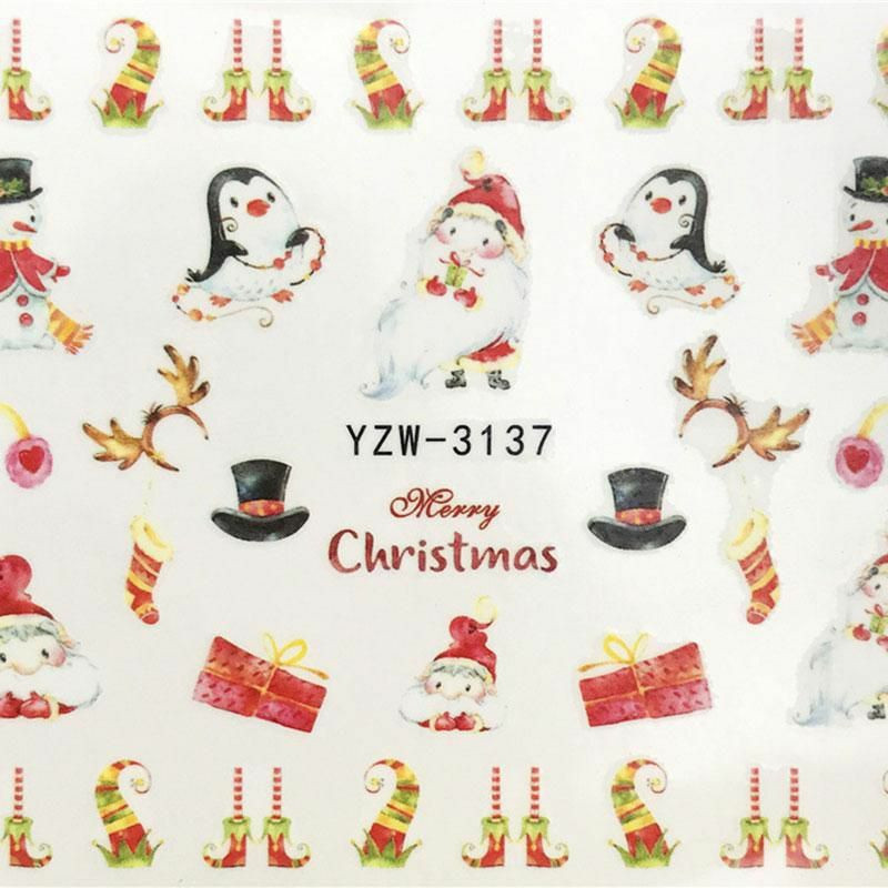 PVC Nail Art samolepky dekorace Vánoční Santa Claus Penguin Multicolor 6cm x 5cm 1 list