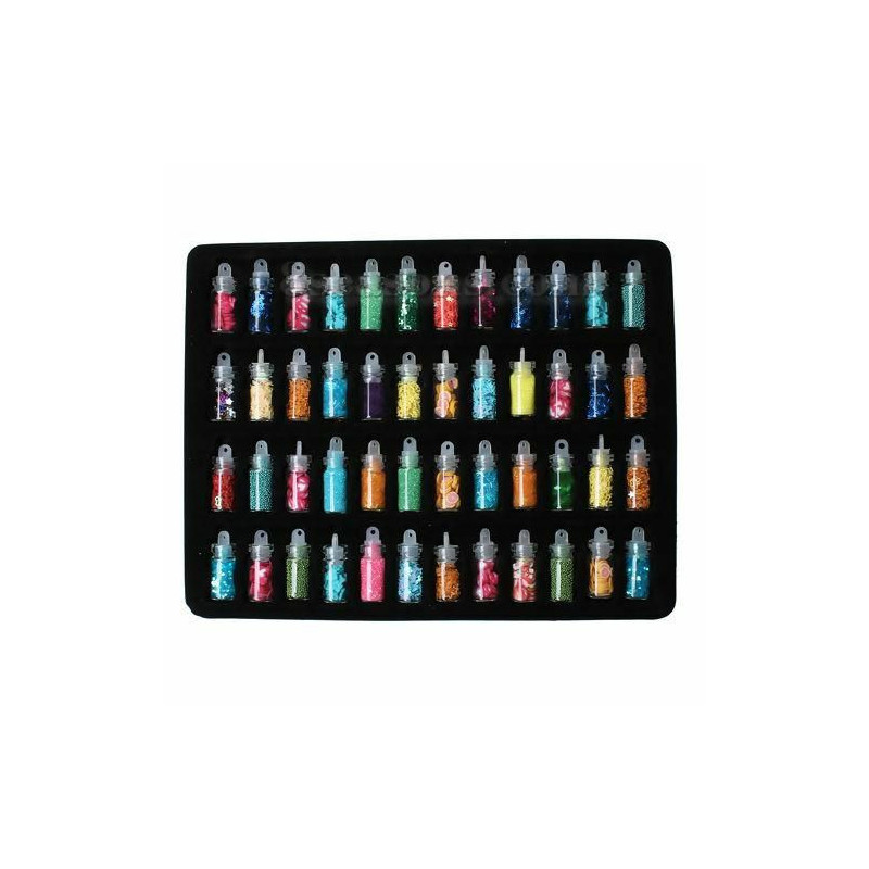 Smíšené 3D Nail Art Dekorace prach prášek flitry skleněné mikro korálky 48 barvy náhodně 28 mm (1 1/8") x 11 mm (3/8"), 1 sada(