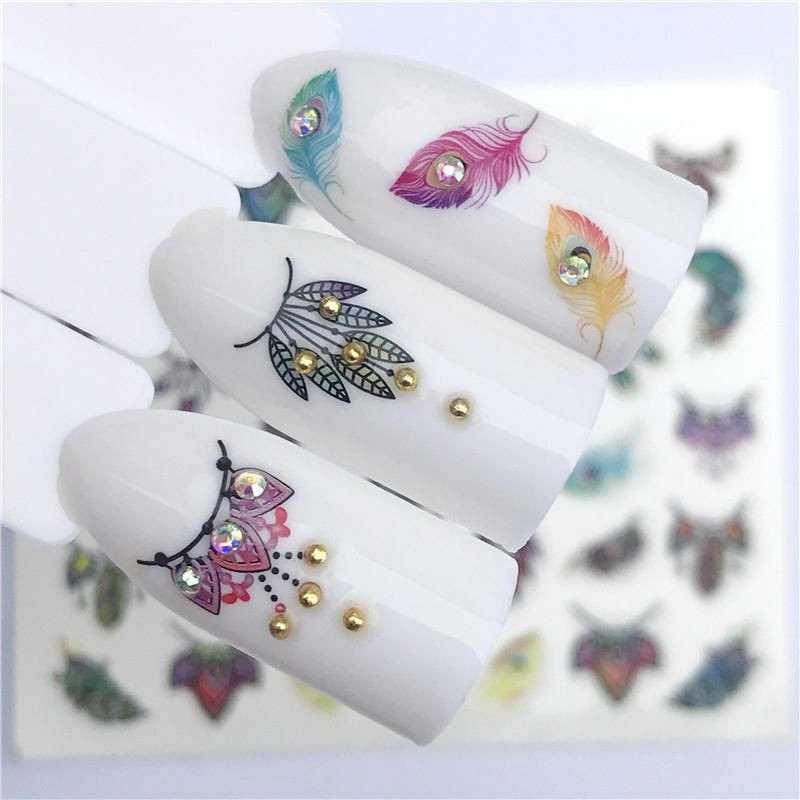 Papír Nail Art samolepky dekorace peří vícebarevný 6cm x 5cm 1 list