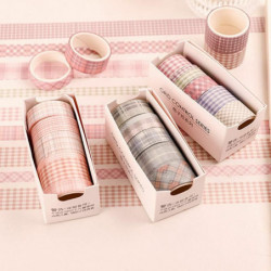 Multicolor-6ks / Box Retro Grid roztomilé dekorativní lepidlo Washi Tape Sticker DIY Scrapbooking deník papírnictví 20mm 15mm