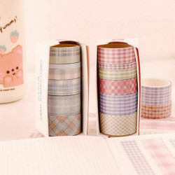 Multicolor - 6 ks / Box Retro síť Cute dekorativní lepidlo Washi pásky Sticker DIY Scrapbooking denní stolní 20mm 15mm 10mm