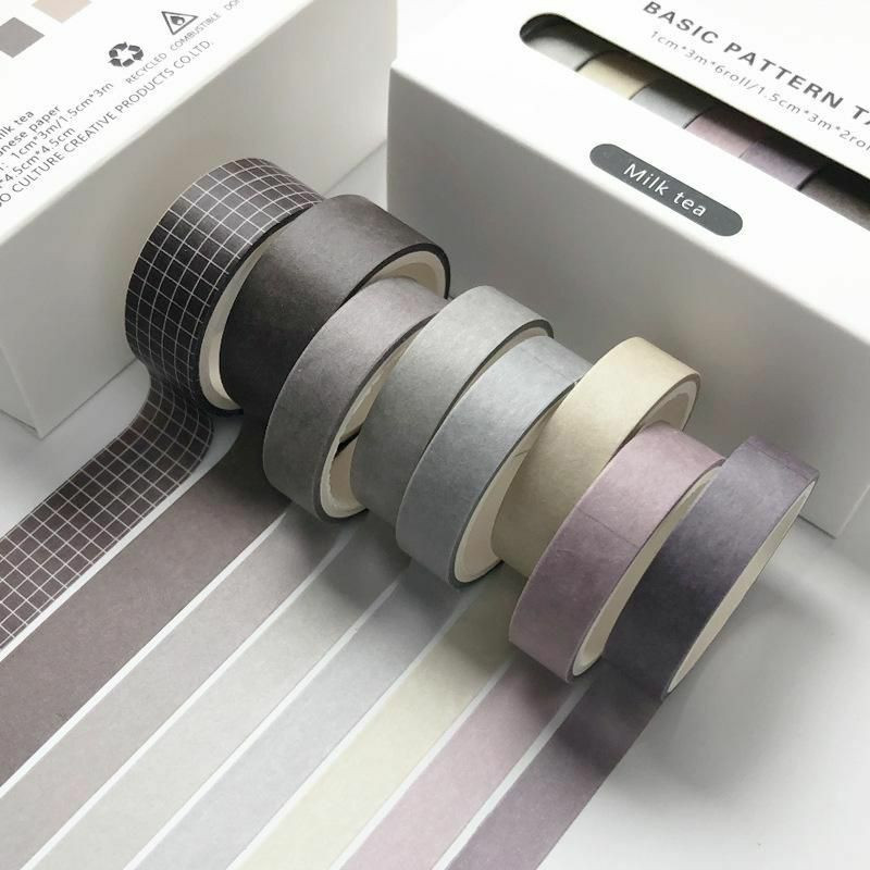 Brown-8ks / Box Retro Grid jednobarevné základní dekorace Washi Tape Set DIY zápisníku roztomilý nálepka Kawaii maskovací páska