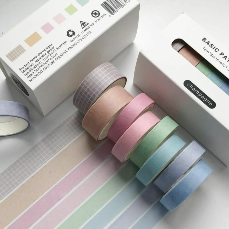 Multicolor-8ks / Box Retro Grid jednobarevné základní dekorace Washi Tape Set DIY zápisníku roztomilý nálepka Kawaii maskovací