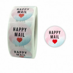 Světle růžová a světle modrá-papír DIY zápisníku Deco samolepky kulatá zpráva "Happy Mail" 2, 5 cm Dia., 1 role (500 ks / role)