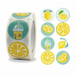 Žlutá a zelená-papír DIY zápisníku Deco samolepky kulatý Lemon vzor 2, 5 cm Dia., 1 role (500 ks / role)