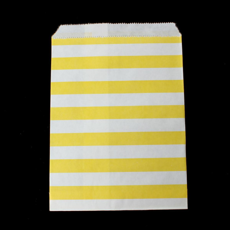 Papírové potraviny Bezpečné Candy Cookies Bags Obdélníkové Žluté & Bílé Stripe Pattern 18.1cm x13cm(7 1/8" x5 1/8"), 20 ks