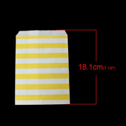 Papírové potraviny Bezpečné Candy Cookies Bags Obdélníkové Žluté & Bílé Stripe Pattern 18.1cm x13cm(7 1/8" x5 1/8"), 20 ks