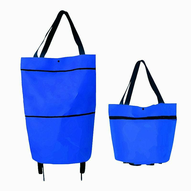 Modrý - zesílený (nákladní nosič 15 kg) kolový skládací nákupní košík Tote taška pro nákupy v supermarketu 27x13x31cm 1 Pi