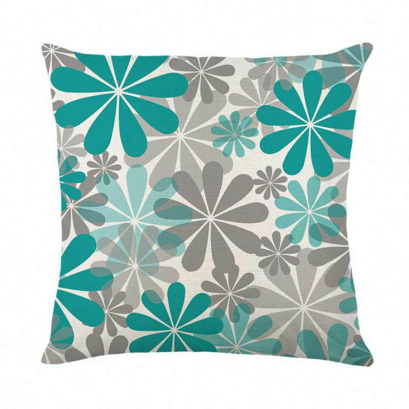 Zelená modrá a šedá-11 Flower tištěný vodotěsný Antifouling Polyester & len čtvercový povlak na polštář bytový textil 45x45cm 1