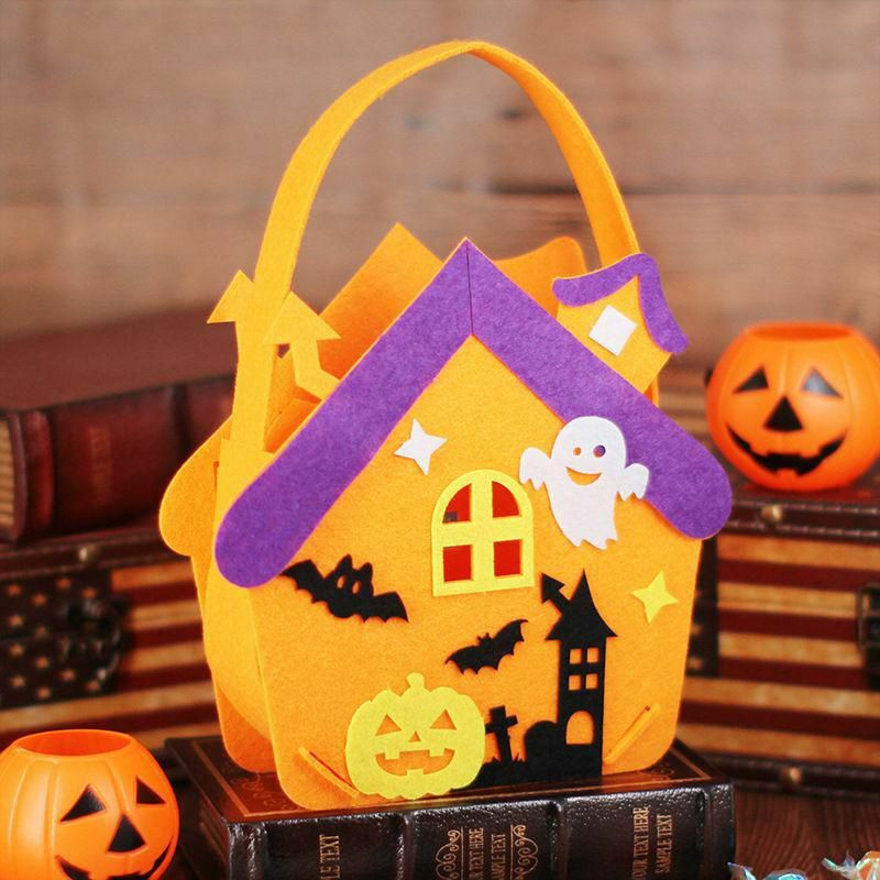 Oranžová - 3 Halloween House Nonwoven Dětská přenosná cukrářská taška 18x27cm 1 kus