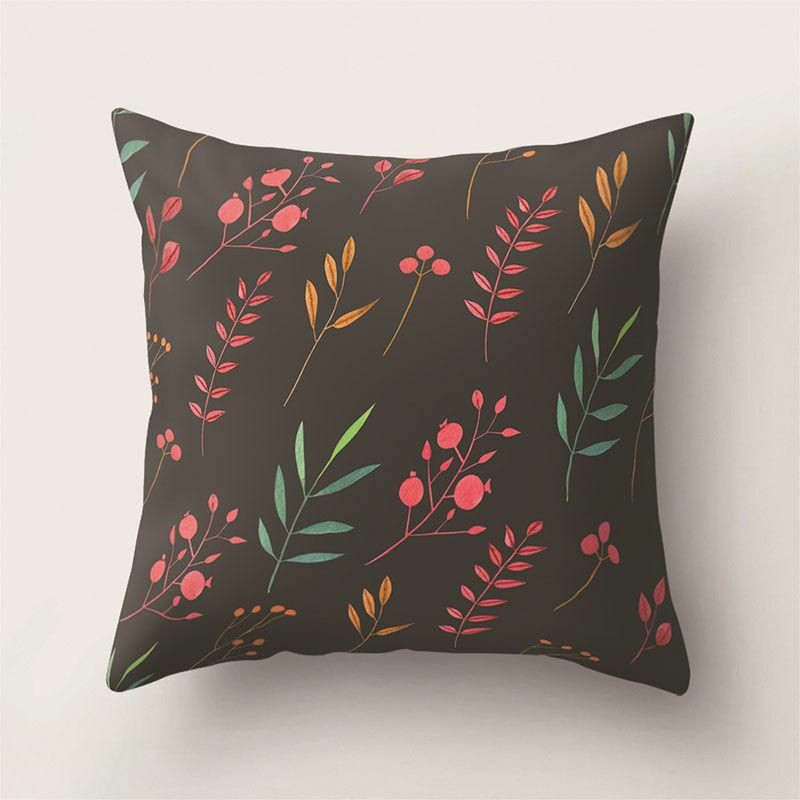 Black-3 Plant Flower Leaf tištěný Polyester čtvercový povlak na polštář bytový textil 45x45cm 1 kus